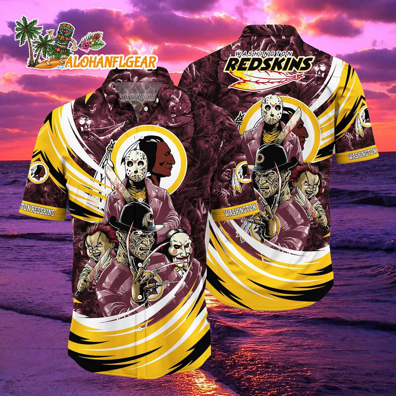 Washington Commanders Halloween Horror Movies Summer Hawaiian Shirts Washington Commanders Halloween Horror Movies Summer Hawaiian Shirts