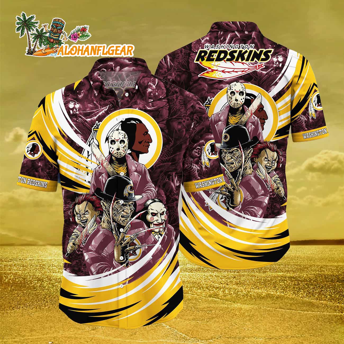 Washington Commanders Halloween Horror Movies Summer Hawaiian Shirts Washington Commanders Halloween Horror Movies Summer Hawaiian Shirts