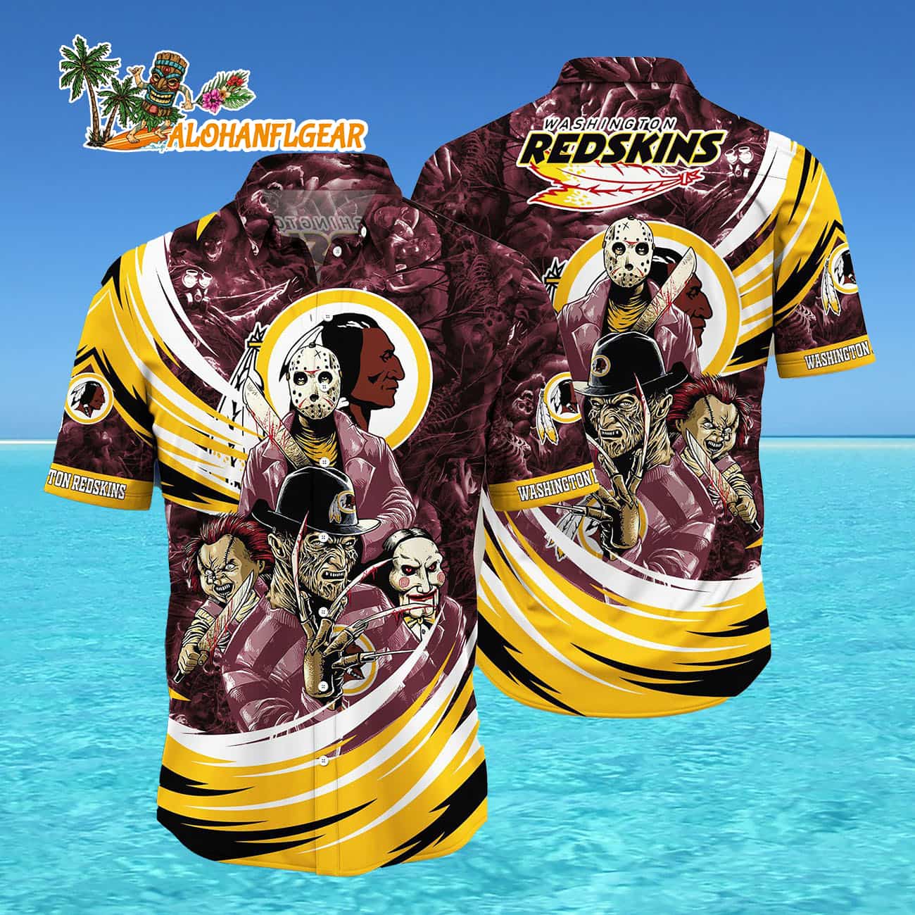 Washington Commanders Halloween Horror Movies Summer Hawaiian Shirts Washington Commanders Halloween Horror Movies Summer Hawaiian Shirts