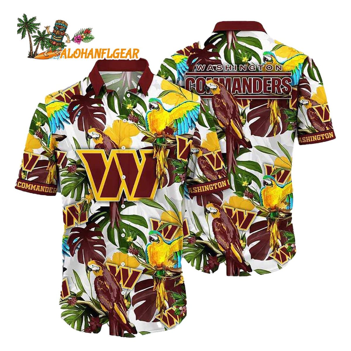 Washington Commanders Parrots Tropical Flower Hawaiian Shirt 1