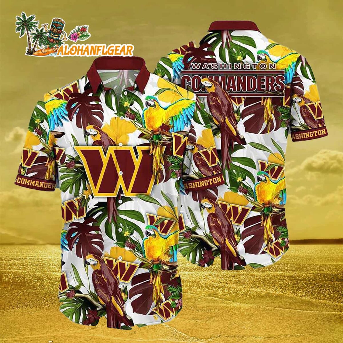 Washington Commanders Parrots Tropical Flower Hawaiian Shirt 3