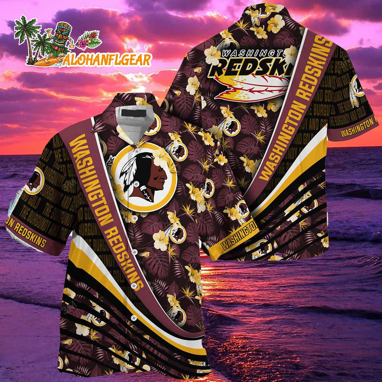 Washington Redskins Summer Hawaii Shirt With Tropical Flower Pattern Washington Redskins Summer Hawaii Shirt With Tropical Flower Pattern