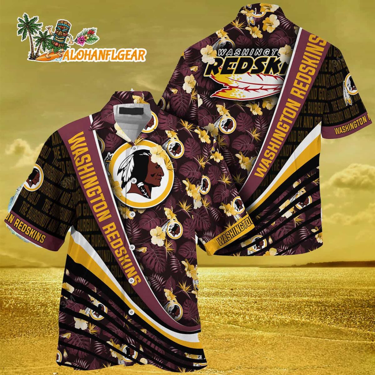 Washington Redskins Summer Hawaii Shirt With Tropical Flower Pattern 3