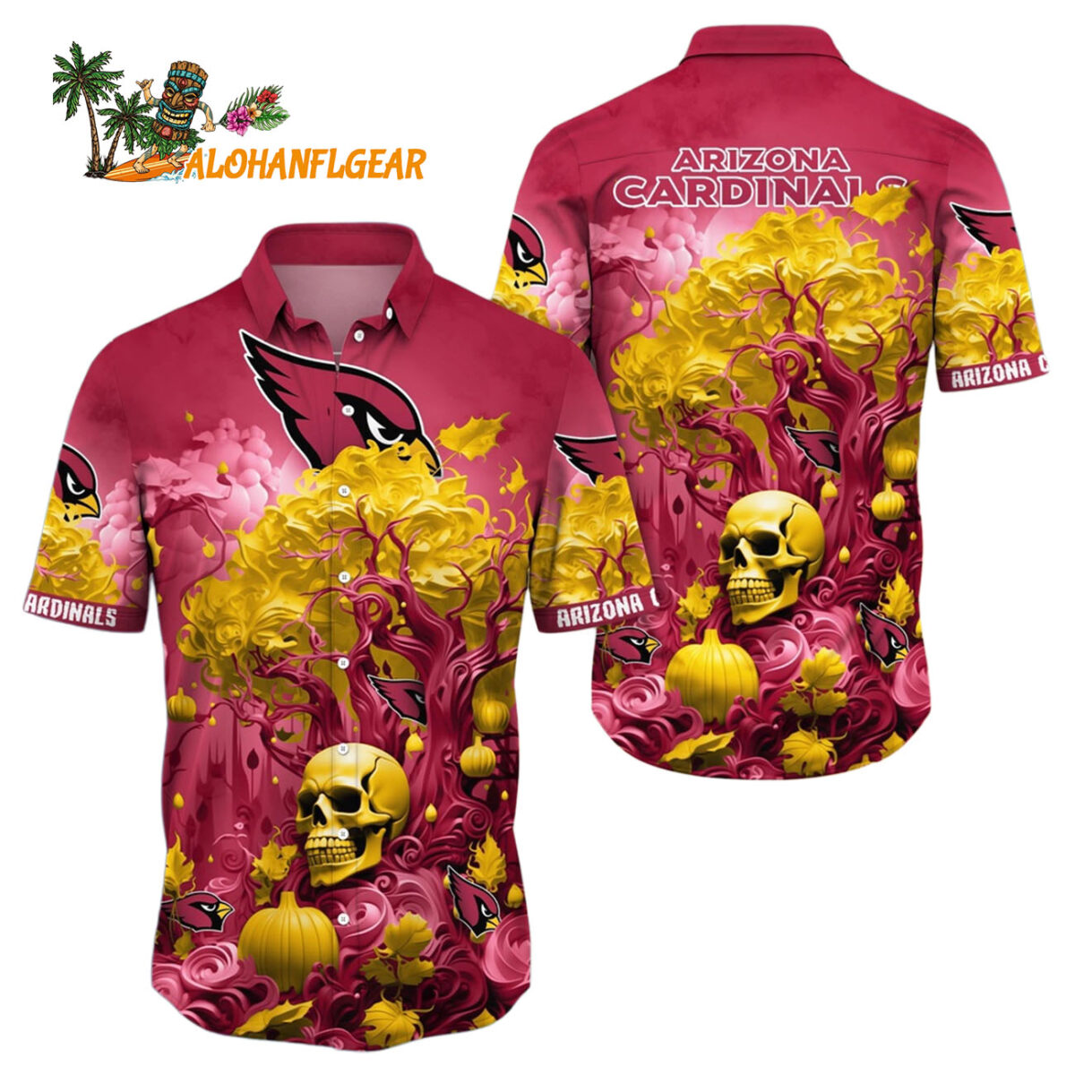 Arizona Cardinals Halloween Skull Pumpkin Hawaiian Shirt Arizona Cardinals Aloha Shirt 1