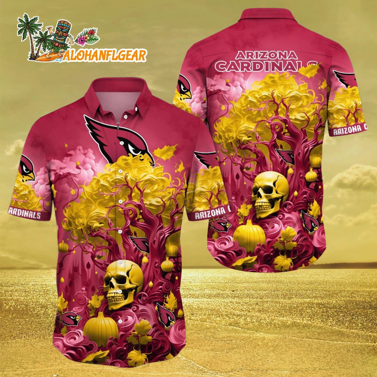 Arizona Cardinals Halloween Skull Pumpkin Hawaiian Shirt Arizona Cardinals Aloha Shirt 3