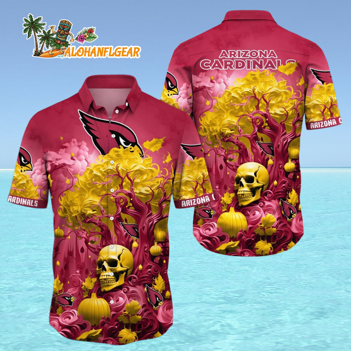 Arizona Cardinals Halloween Skull Pumpkin Hawaiian Shirt Arizona Cardinals Aloha Shirt 4