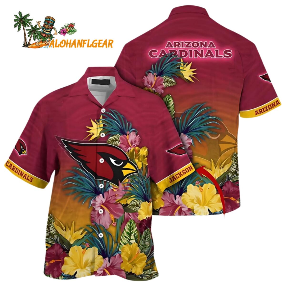 Arizona Cardinals Hawaiian Shirt Customizable Tropical Flower Arizona Cardinals Aloha Shirt 1 1