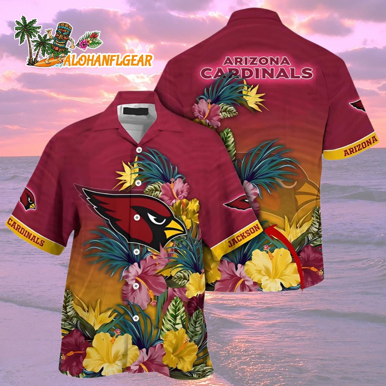 Arizona Cardinals Hawaiian Shirt Customizable Tropical Flower, Arizona Cardinals Aloha Shirt Arizona Cardinals Hawaiian Shirt Customizable Tropical Flower, Arizona Cardinals Aloha Shirt