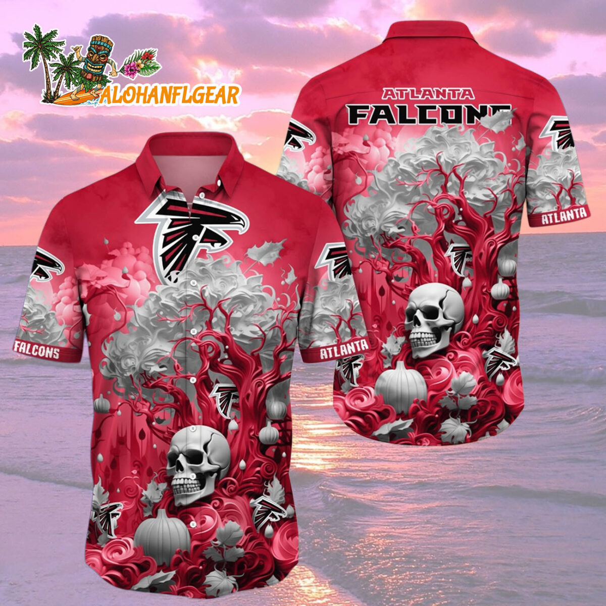 Atlanta Falcons Halloween Skull Pumpkin Hawaiian Shirt Atlanta Falcons Aloha Shirt 2