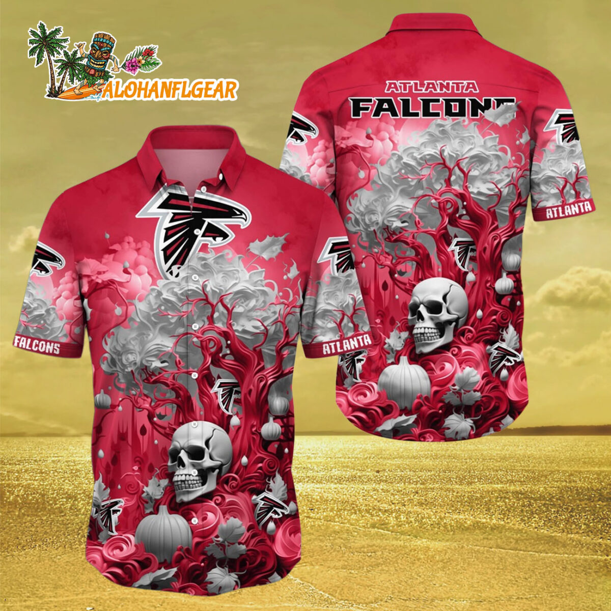 Atlanta Falcons Halloween Skull Pumpkin Hawaiian Shirt Atlanta Falcons Aloha Shirt 3