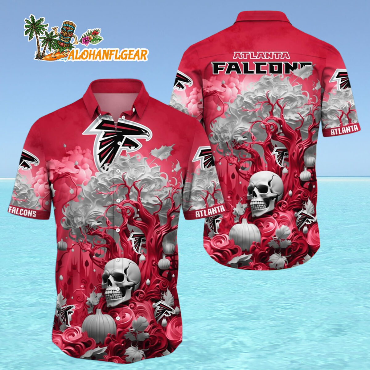 Atlanta Falcons Halloween Skull Pumpkin Hawaiian Shirt Atlanta Falcons Aloha Shirt 4