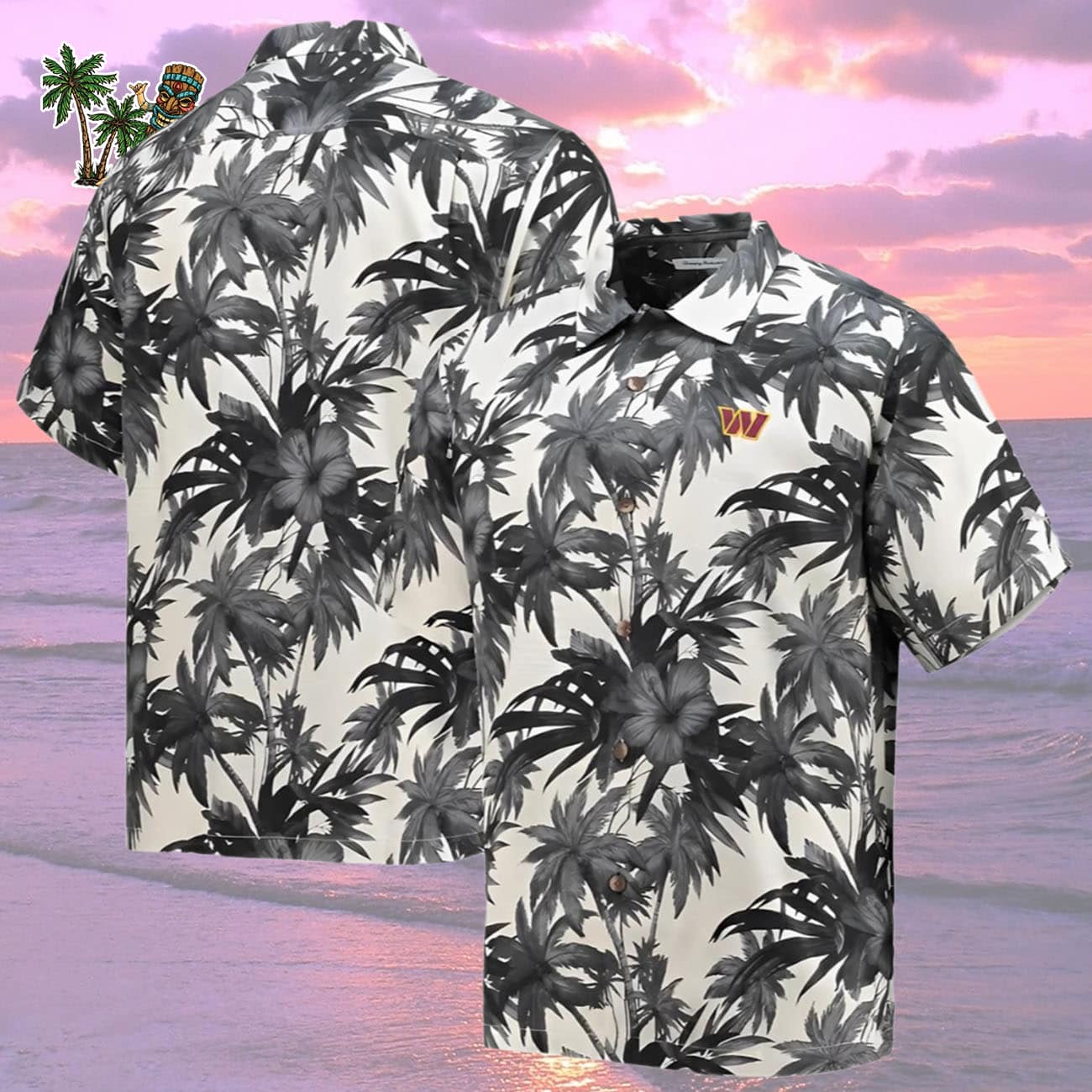 Bahama Mens Black Washington Commanders Sport Hawaiian Shirt, Washington Commanders Aloha Shirt Bahama Mens Black Washington Commanders Sport Hawaiian Shirt, Washington Commanders Aloha Shirt