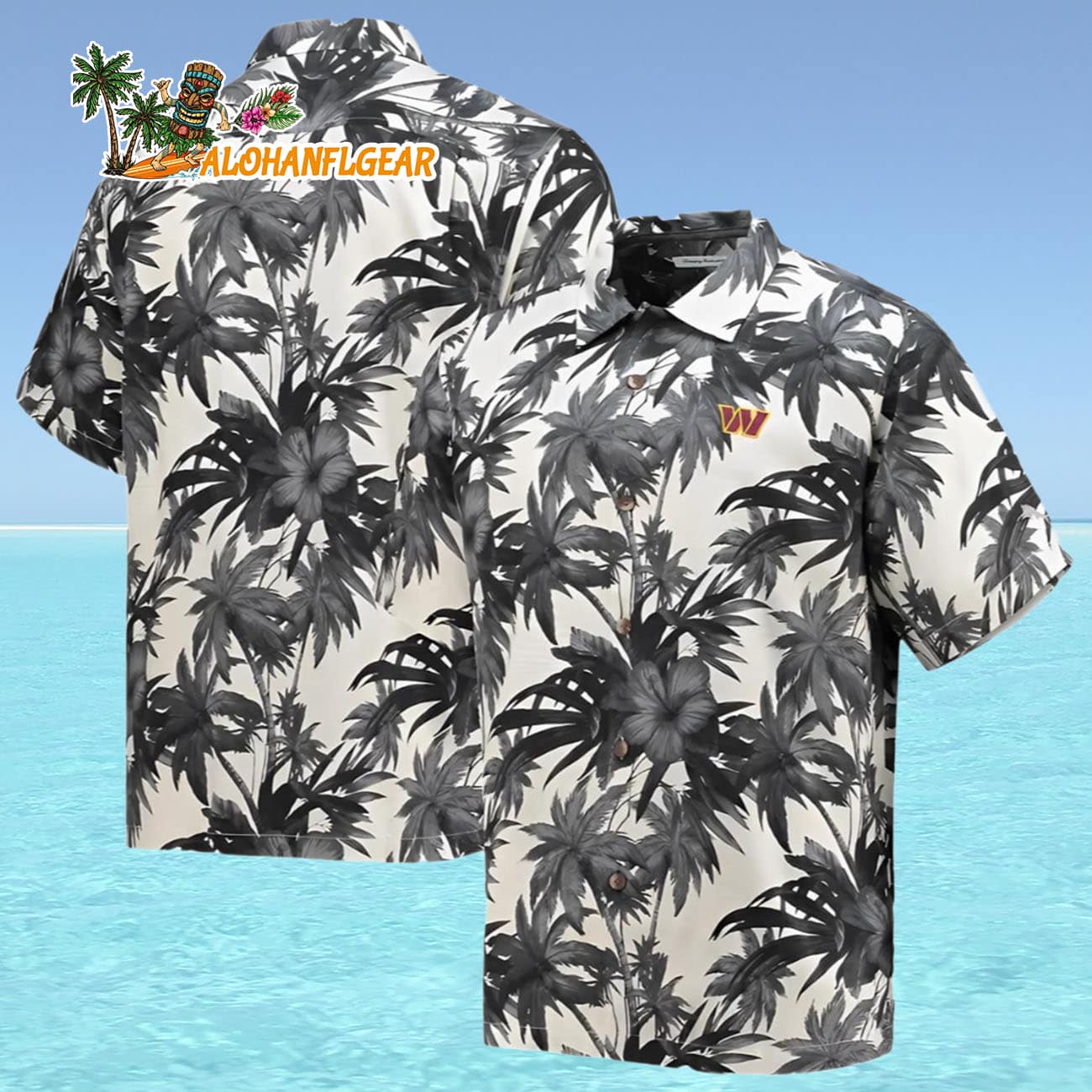 Bahama Mens Black Washington Commanders Sport Hawaiian Shirt, Washington Commanders Aloha Shirt Bahama Mens Black Washington Commanders Sport Hawaiian Shirt, Washington Commanders Aloha Shirt