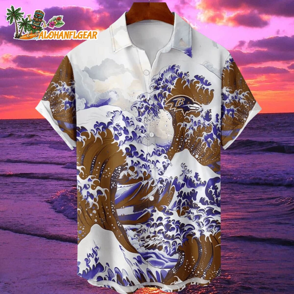 Baltimore Ravens Great Wave Hawaiian Shirt Custom Name And Number NFL Aloha Shirt 1