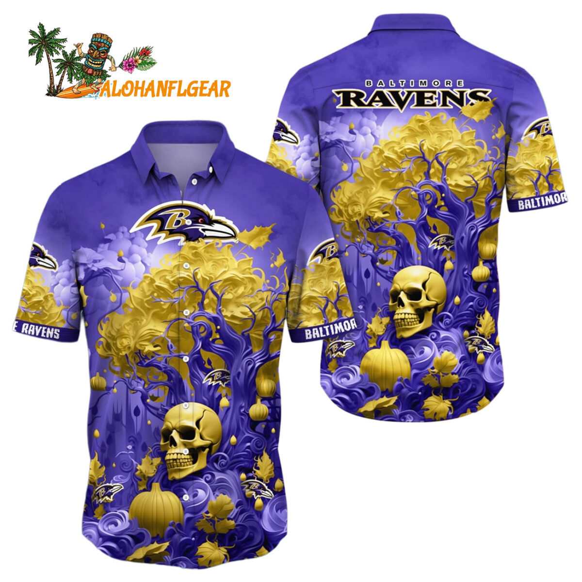 Baltimore Ravens Halloween Skull Pumpkin Hawaiian Shirt Baltimore Ravens Aloha Shirt 1
