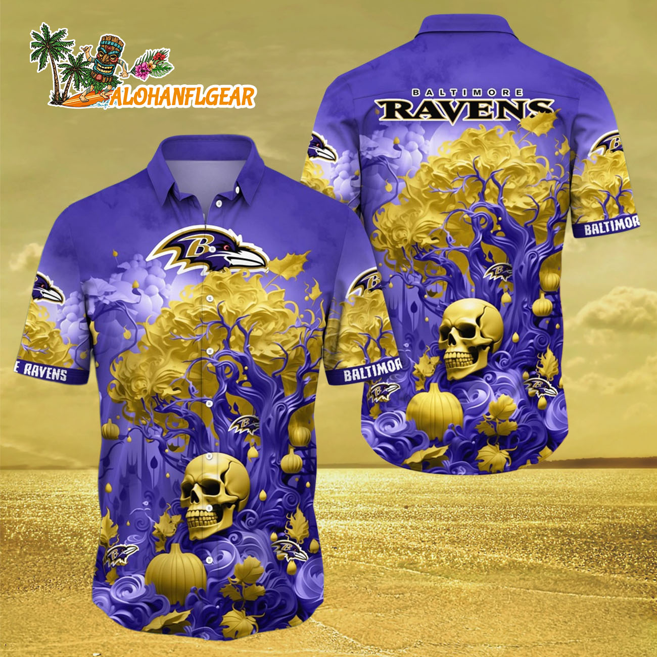 Baltimore Ravens Halloween Skull Pumpkin Hawaiian Shirt, Baltimore Ravens Aloha Shirt Baltimore Ravens Halloween Skull Pumpkin Hawaiian Shirt, Baltimore Ravens Aloha Shirt