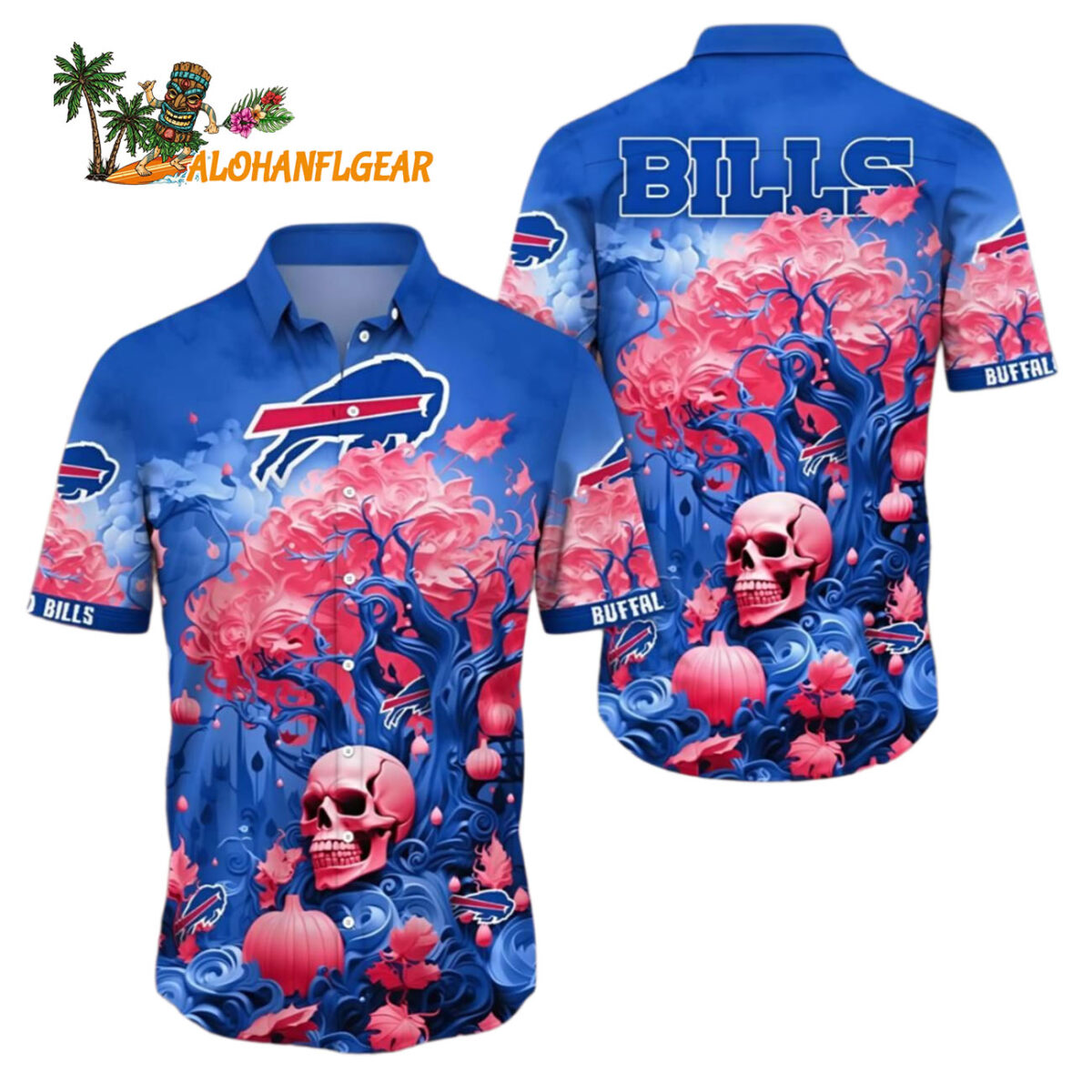 Buffalo Bills Halloween Skull Pumpkin Hawaiian Shirt Buffalo Bills Aloha Shirt 1