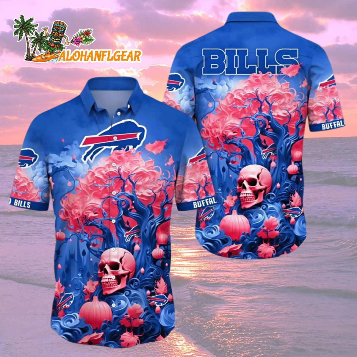 Buffalo Bills Halloween Skull Pumpkin Hawaiian Shirt Buffalo Bills Aloha Shirt 2