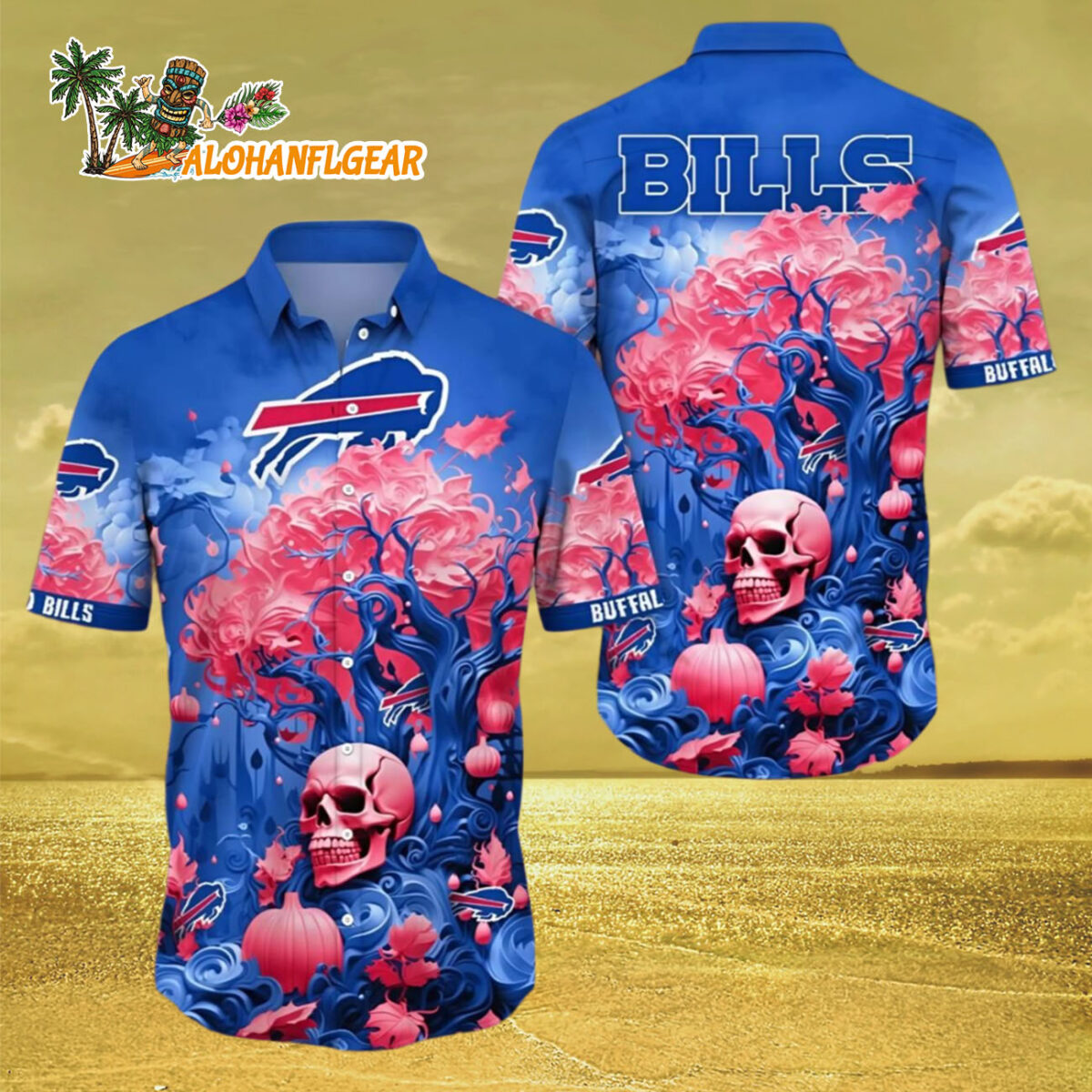 Buffalo Bills Halloween Skull Pumpkin Hawaiian Shirt Buffalo Bills Aloha Shirt 3