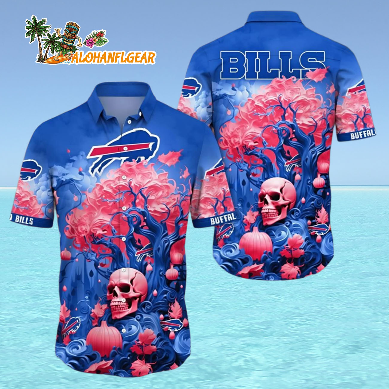 Buffalo Bills Halloween Skull Pumpkin Hawaiian Shirt, Buffalo Bills Aloha Shirt Buffalo Bills Halloween Skull Pumpkin Hawaiian Shirt, Buffalo Bills Aloha Shirt