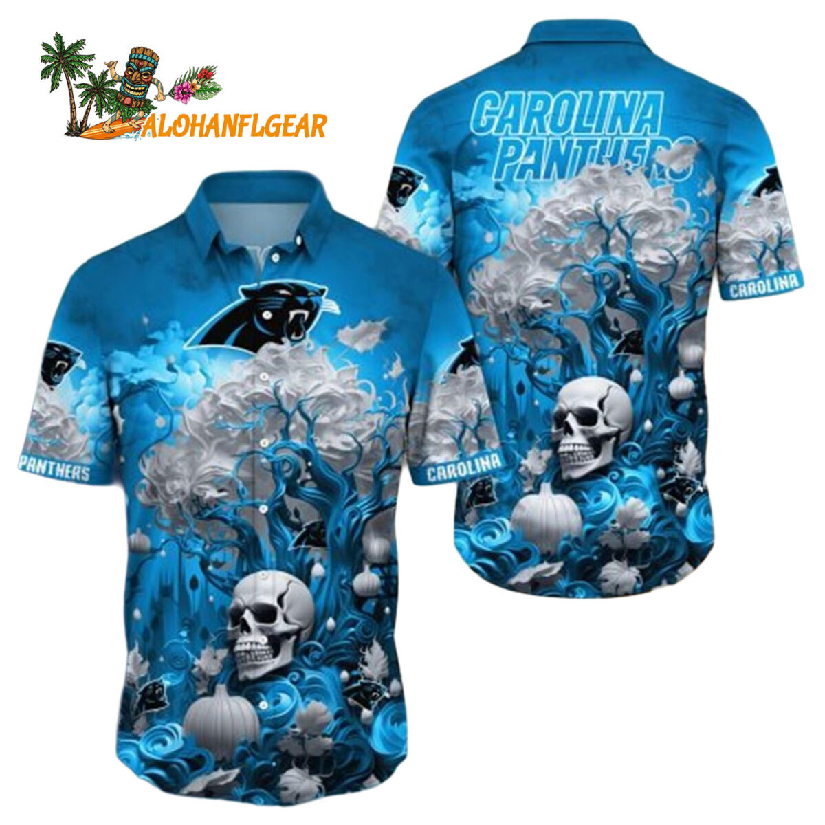 Carolina Panthers Halloween Skull Pumpkin Carolina Panthers Aloha Shirt 1