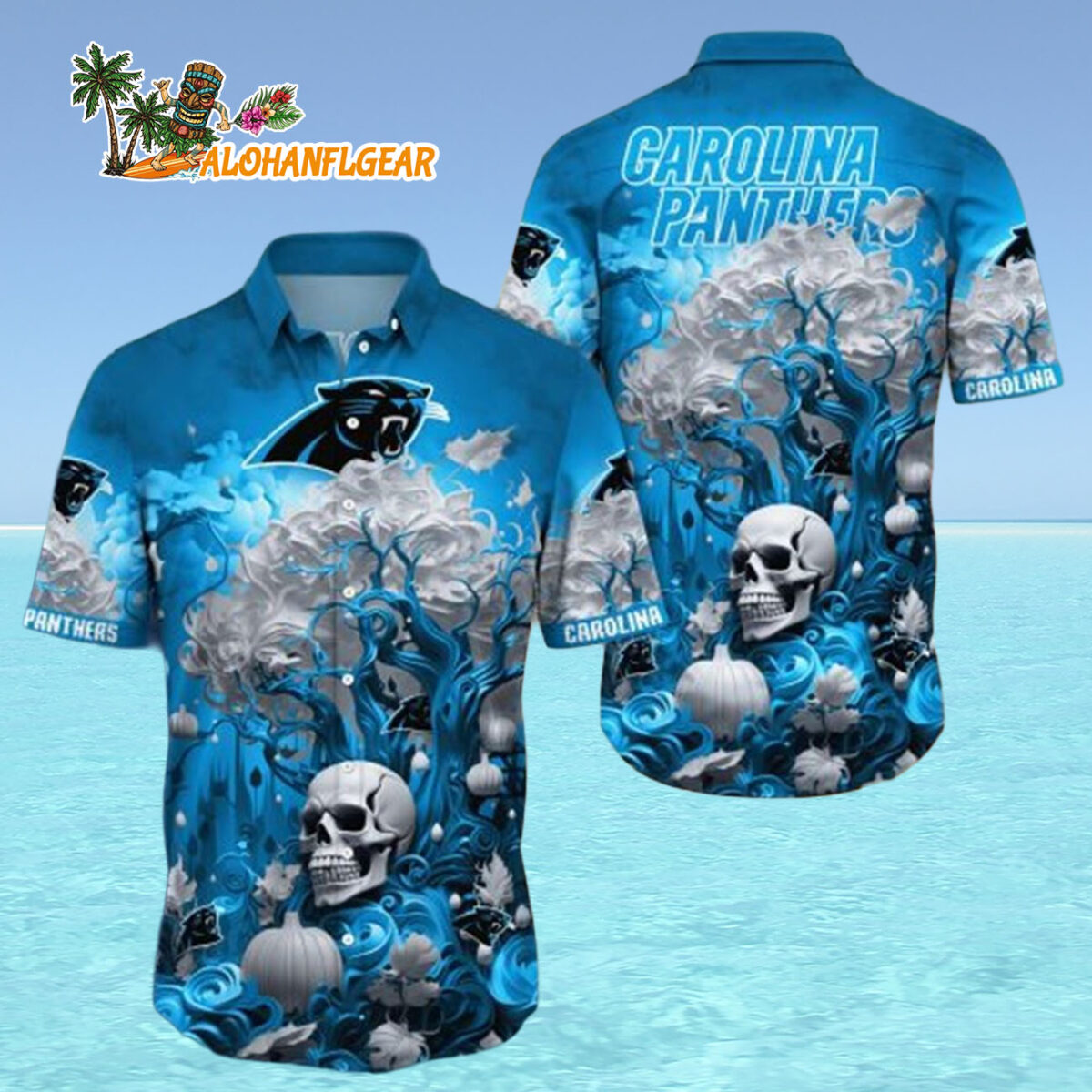 Carolina Panthers Halloween Skull Pumpkin Carolina Panthers Aloha Shirt 4