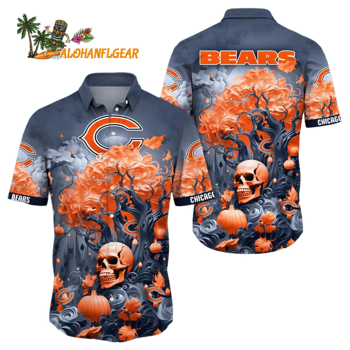 Chicago Bears Halloween Skull Pumpkin Hawaiian Shirt Chicago Bears Aloha Shirt 1