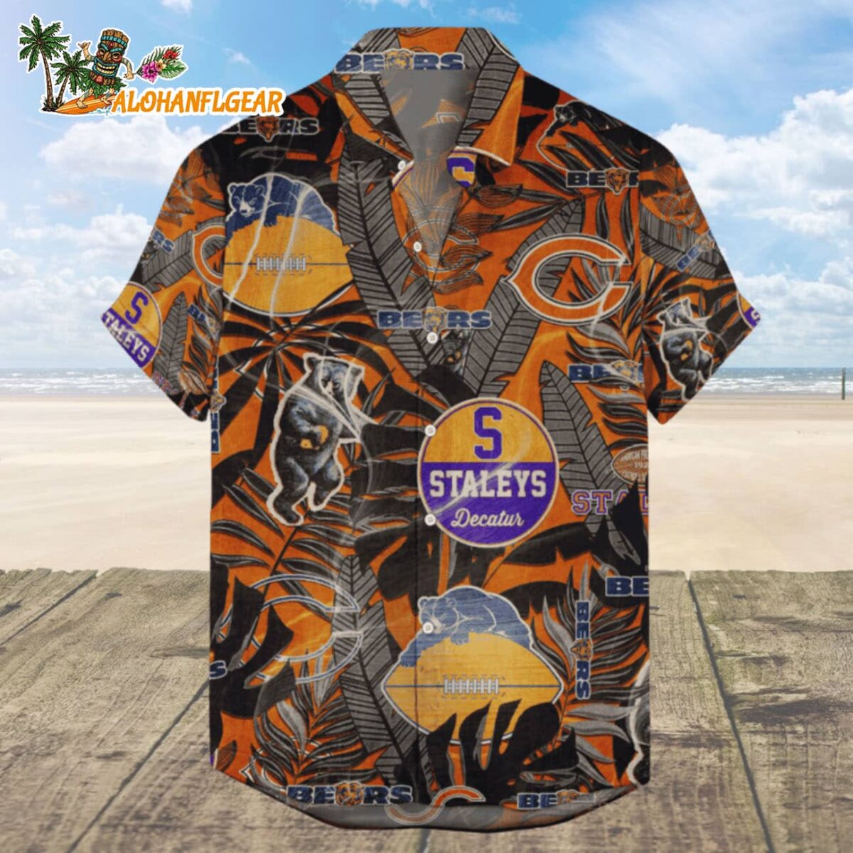 Chicago Bears Hawaiian Shirt Retro Logo Revolution NFL Aloha Shirt 2025 1