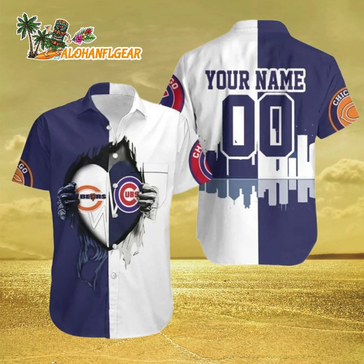 Chicago Bears X Cubs Dual Loyalty Hawaiian Shirt Chicago Bears Aloha Shirt 3