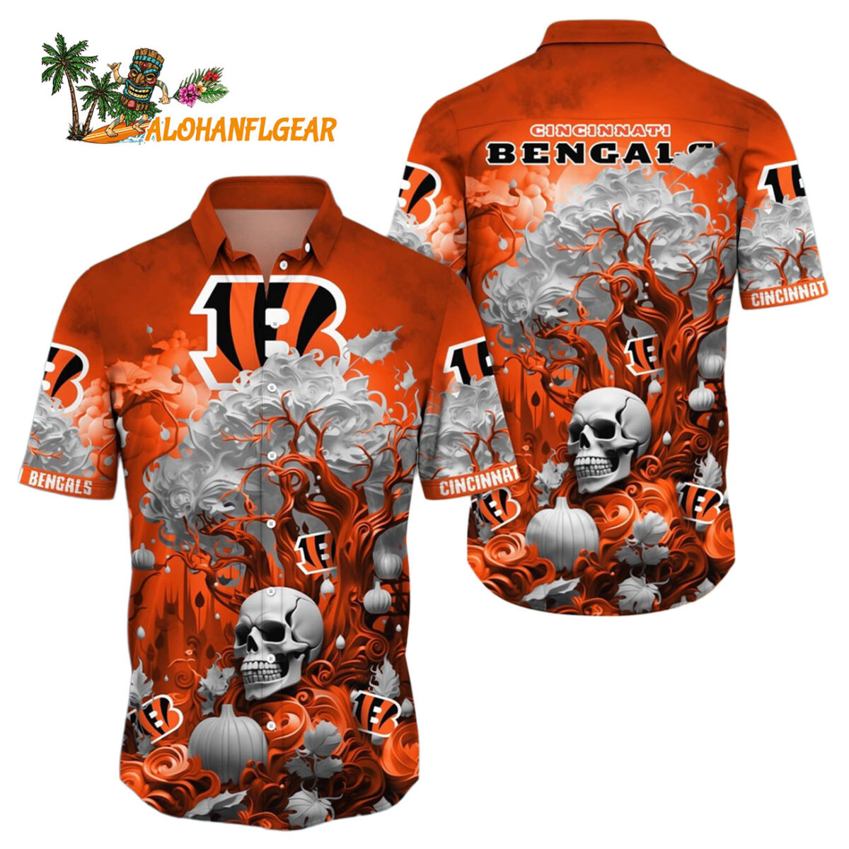 Cincinnati Bengals Halloween Skull Pumpkin Hawaiian Shirt Cincinnati Bengals Aloha Shirt 1