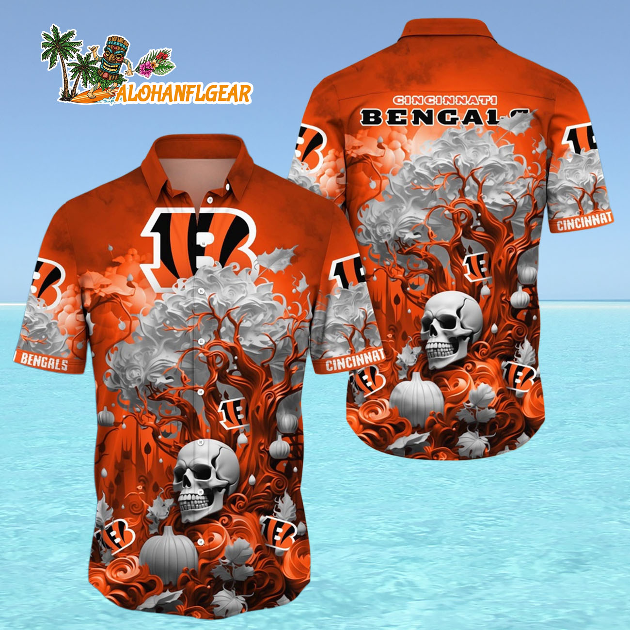 Cincinnati Bengals Halloween Skull Pumpkin Hawaiian Shirt, Cincinnati Bengals Aloha Shirt Cincinnati Bengals Halloween Skull Pumpkin Hawaiian Shirt, Cincinnati Bengals Aloha Shirt
