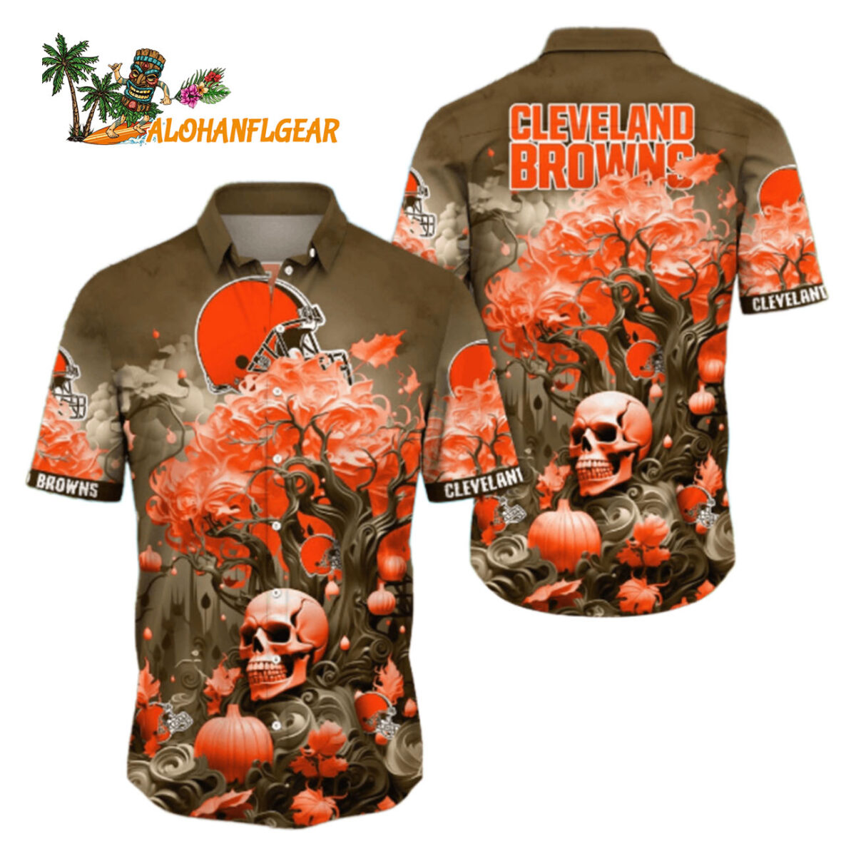 Cleveland Browns Halloween Skull Pumpkin Hawaiian Shirt Cleveland Browns Aloha Shirt 1