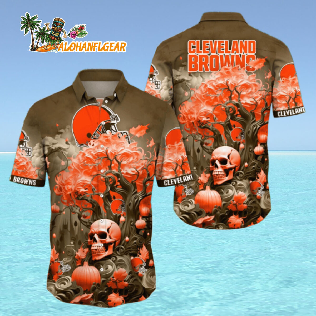 Cleveland Browns Halloween Skull Pumpkin Hawaiian Shirt Cleveland Browns Aloha Shirt 4