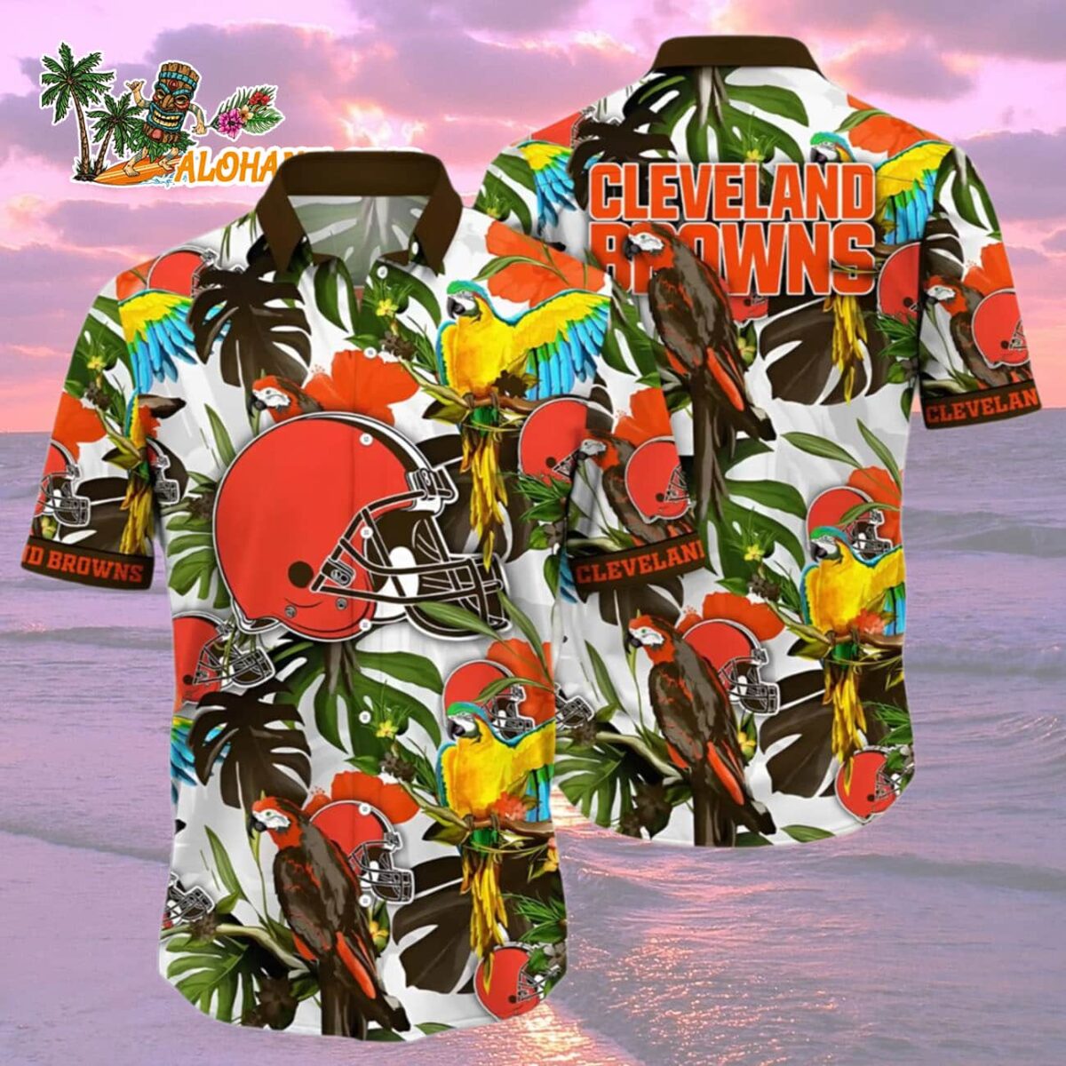 Cleveland Browns Hawaiian Shirt Tropical Bird And Leaf Pattern Cleveland Browns Aloha Shirt 2