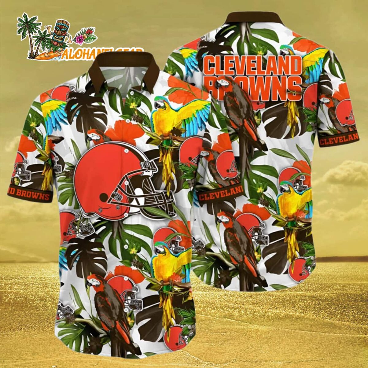 Cleveland Browns Hawaiian Shirt Tropical Bird And Leaf Pattern Cleveland Browns Aloha Shirt 3