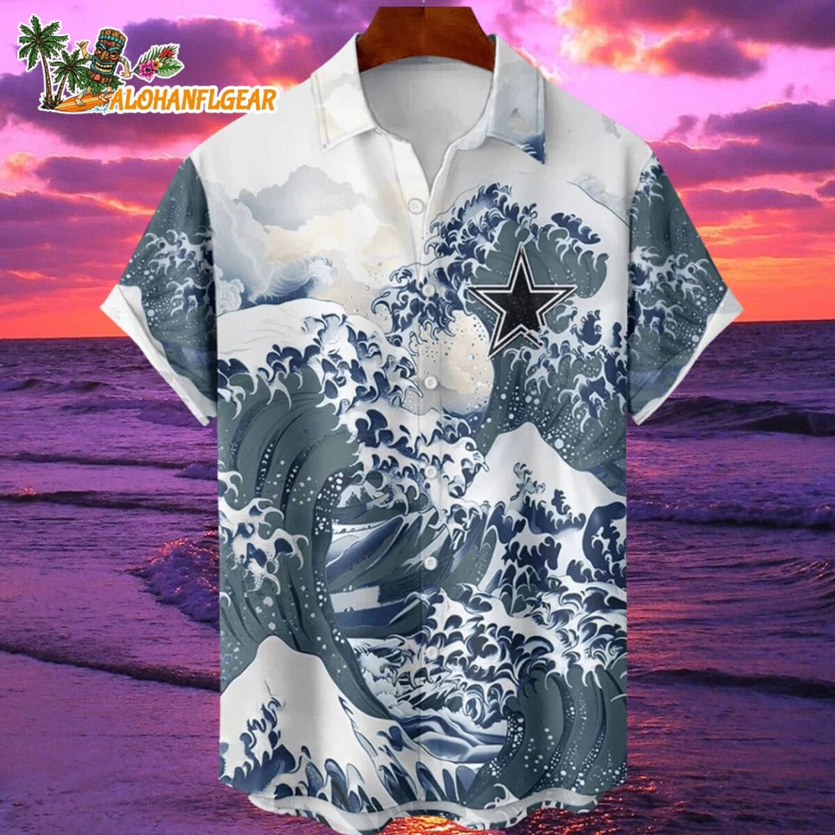 Dallas Cowboys Great Wave Hawaiian Shirt Custom Name And Number NFL Aloha Shirt 1