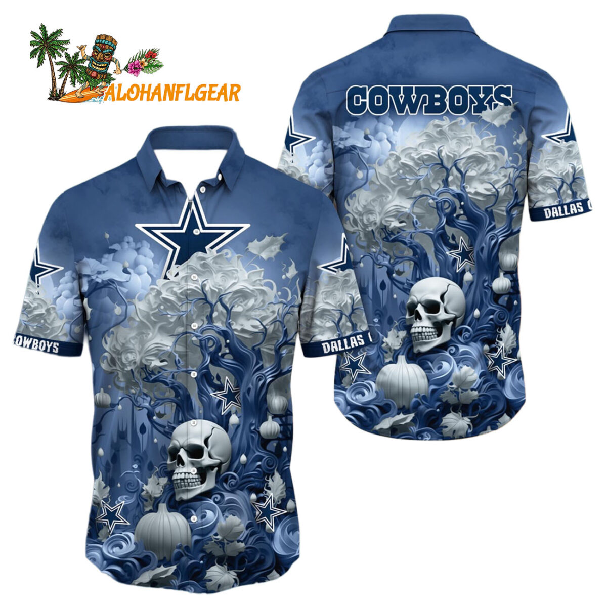 Dallas Cowboys Halloween Skull Pumpkin Hawaiian Shirt Dallas Cowboys Aloha Shirt 1