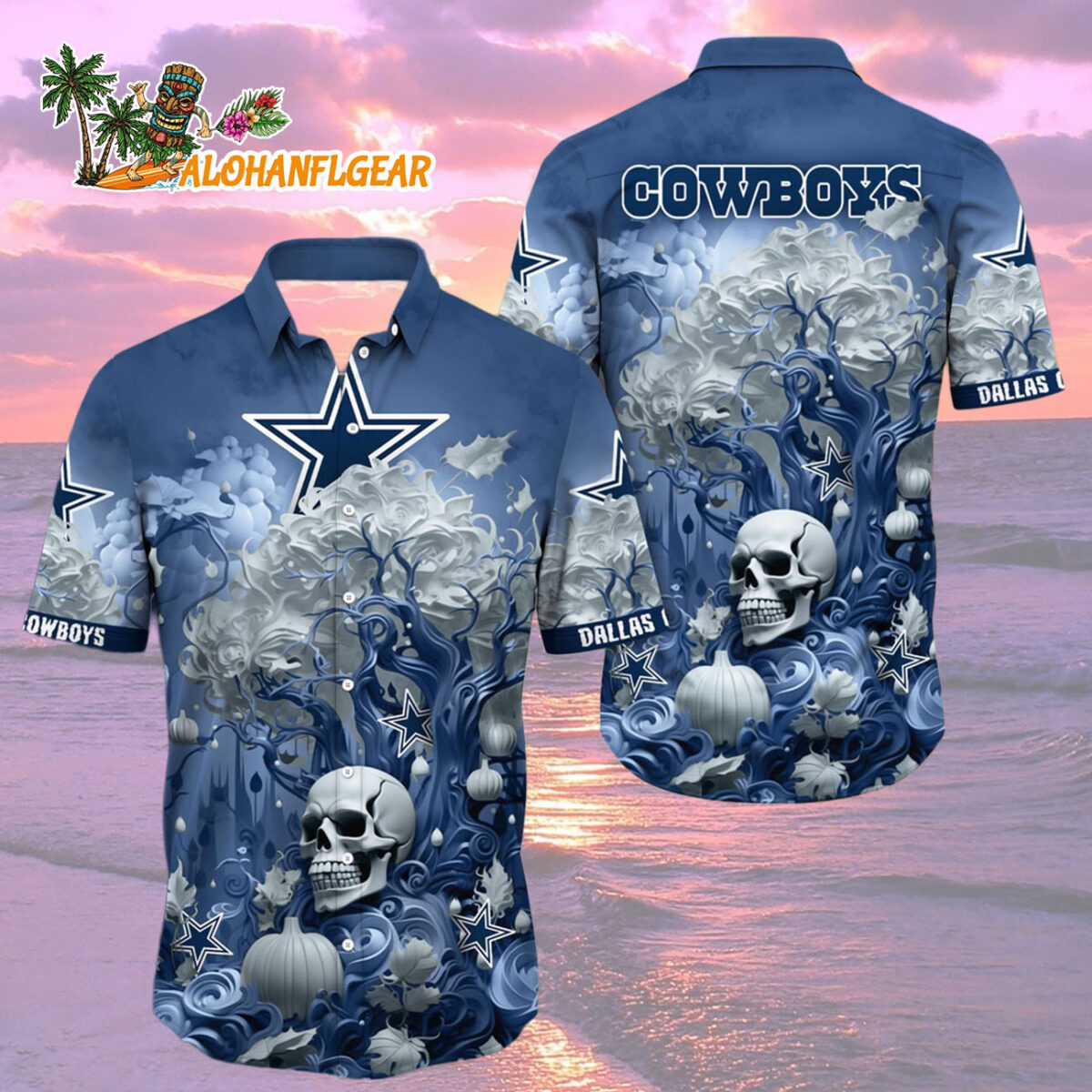 Dallas Cowboys Halloween Skull Pumpkin Hawaiian Shirt Dallas Cowboys Aloha Shirt 2