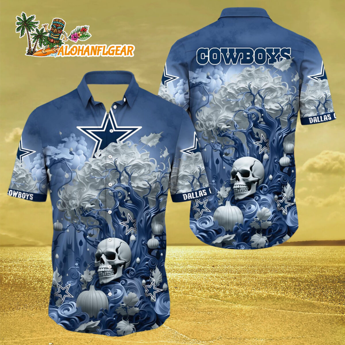 Dallas Cowboys Halloween Skull Pumpkin Hawaiian Shirt Dallas Cowboys Aloha Shirt 3
