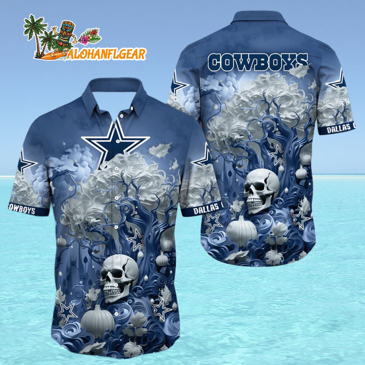 Dallas Cowboys Halloween Skull Pumpkin Hawaiian Shirt Dallas Cowboys Aloha Shirt 4