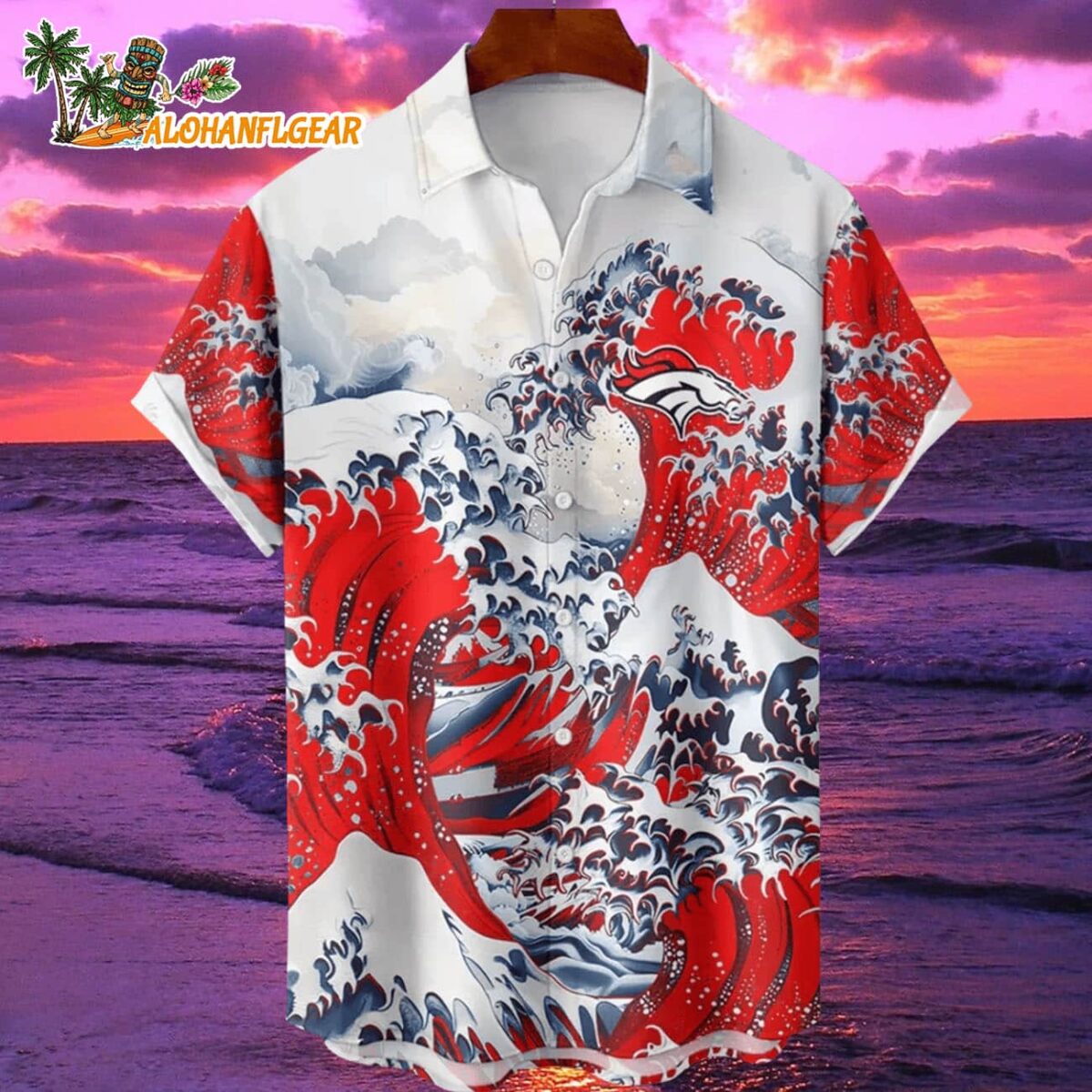Denver Broncos Great Wave Hawaiian Shirt Custom Name And Number NFL Aloha Shirt 1
