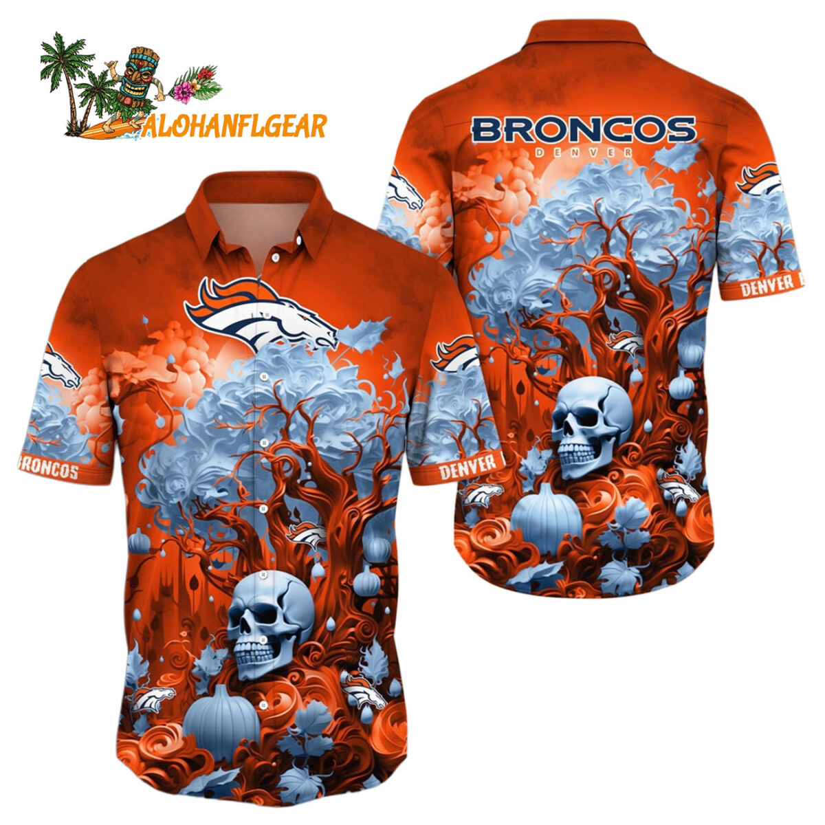 Denver Broncos Halloween Skull Pumpkin Hawaiian Shirt Denver Broncos Aloha Shirt 1