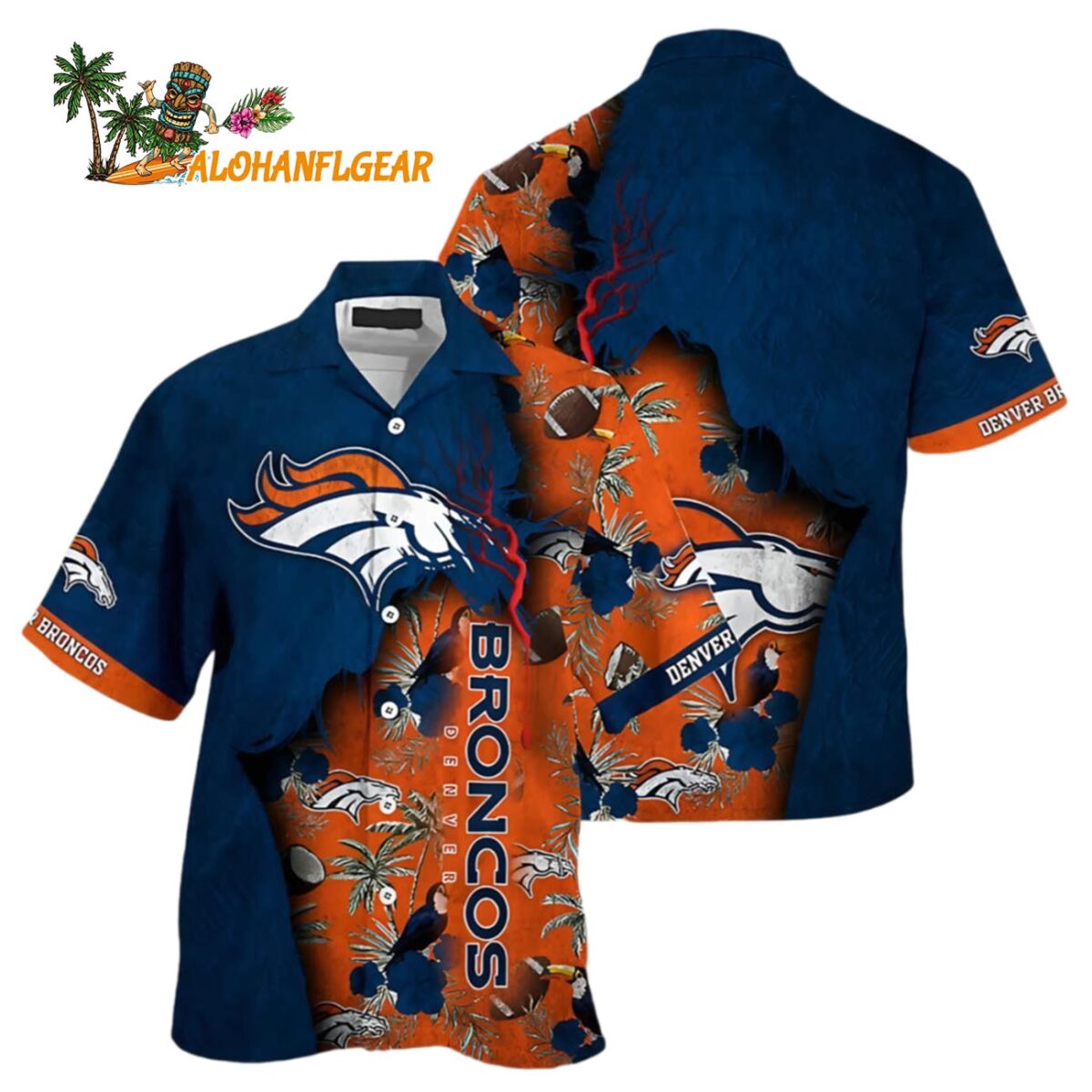 Denver Broncos Hawaiian Shirt Flora And Palm Tree Print Denver Broncos Aloha Shirt 1
