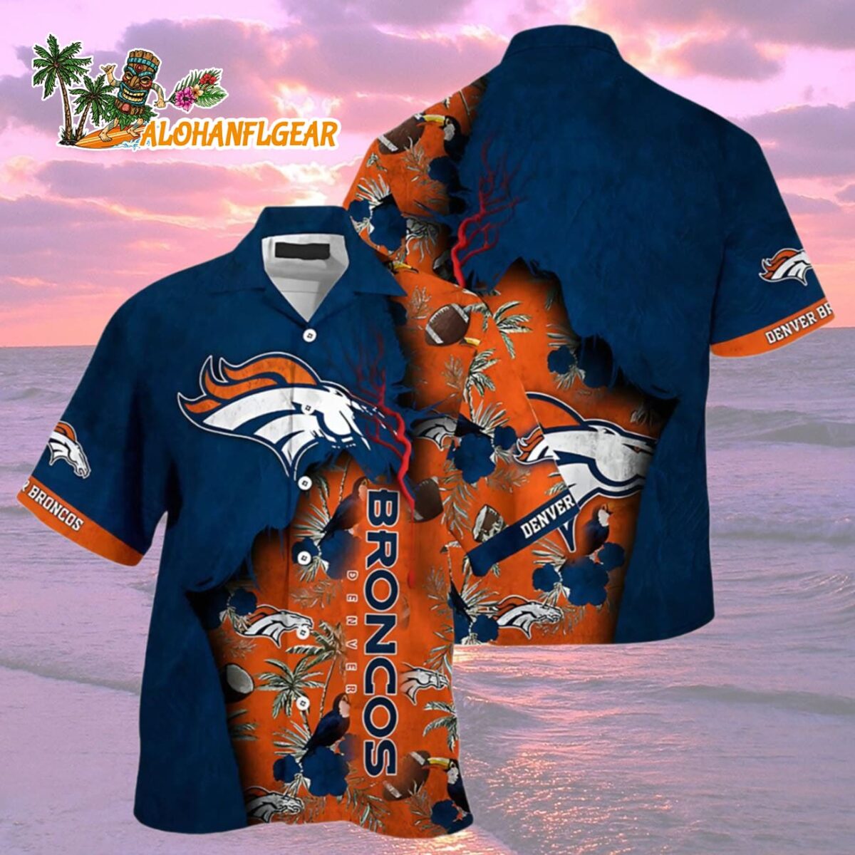 Denver Broncos Hawaiian Shirt Flora And Palm Tree Print Denver Broncos Aloha Shirt 2