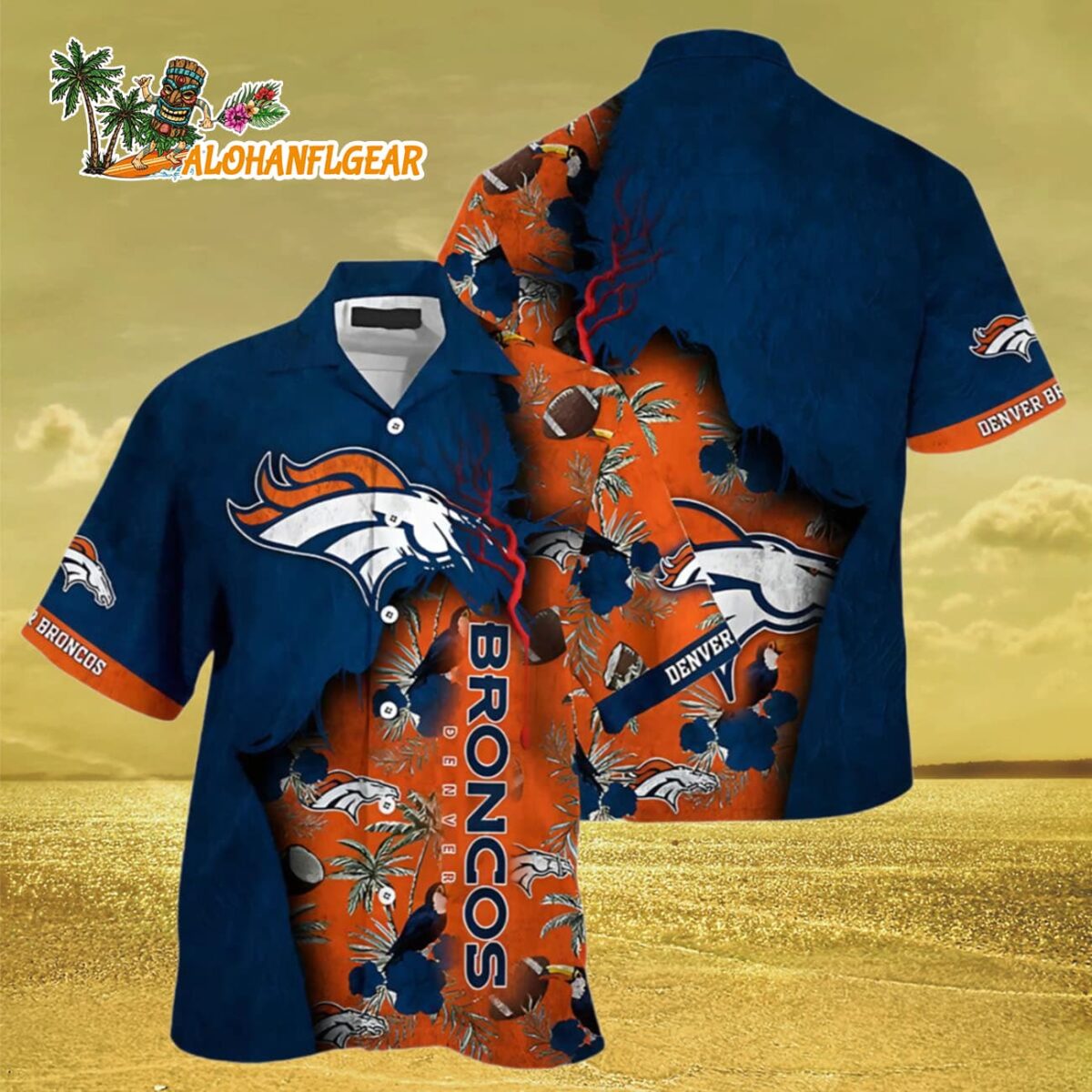 Denver Broncos Hawaiian Shirt Flora And Palm Tree Print Denver Broncos Aloha Shirt 3