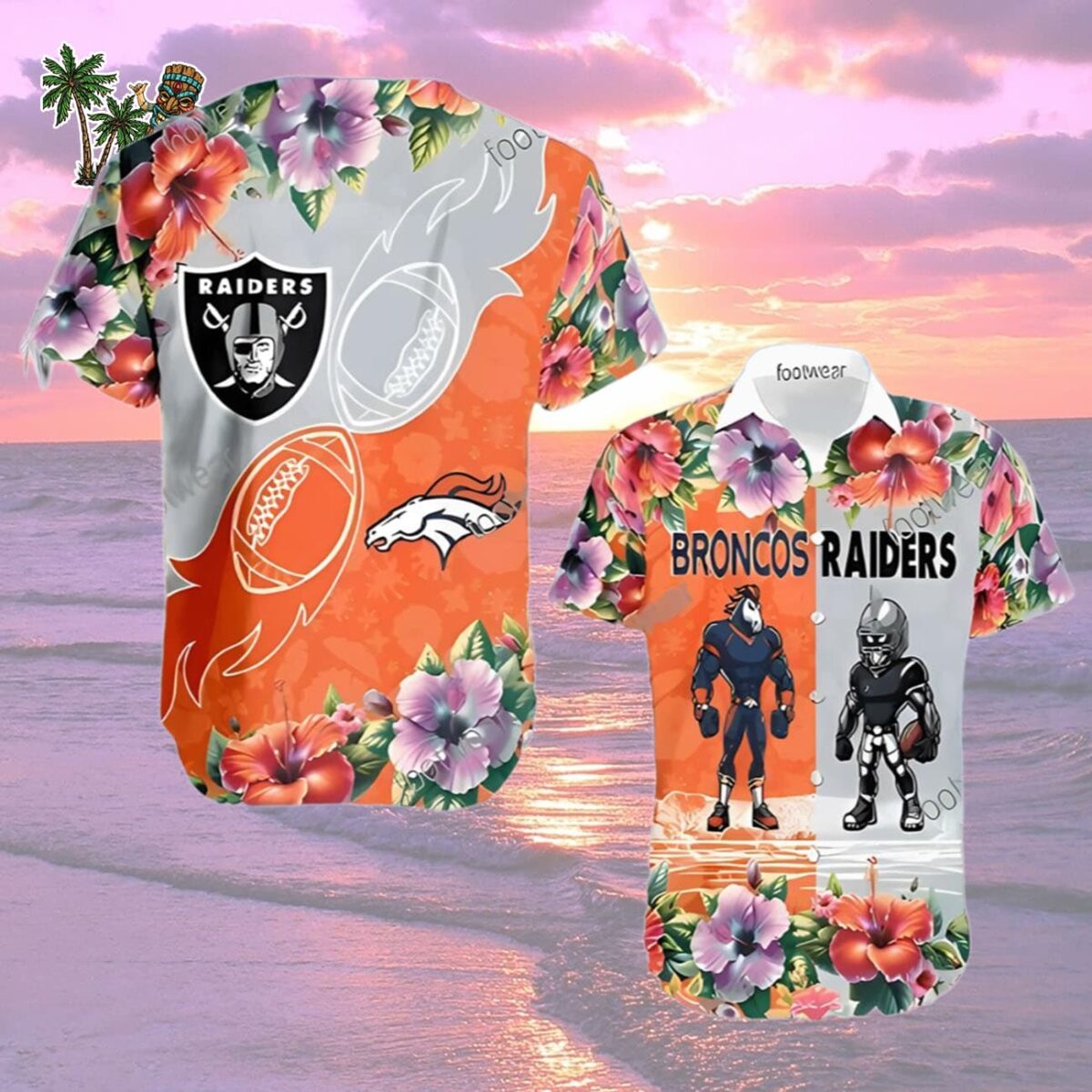 Denver Broncos Vs Las Vegas Raiders Surfboard Logo Beach Hawaiian Shirt Denver Broncos Vs Las Vegas Raiders Aloha Shirt 2