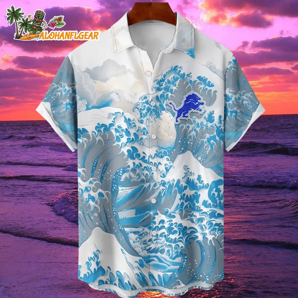 Detroit Lions Great Wave Hawaiian Shirt Custom Name And Number NFL Aloha Shirt 1