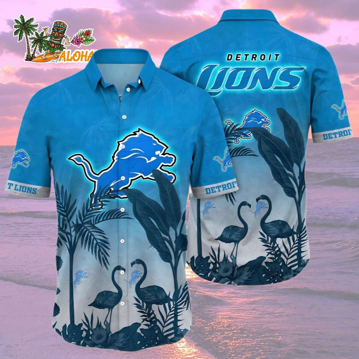 Detroit Lions Hawaii Shirt Flamingo And Flower Funny Detroit Lions Aloha Shirt 2