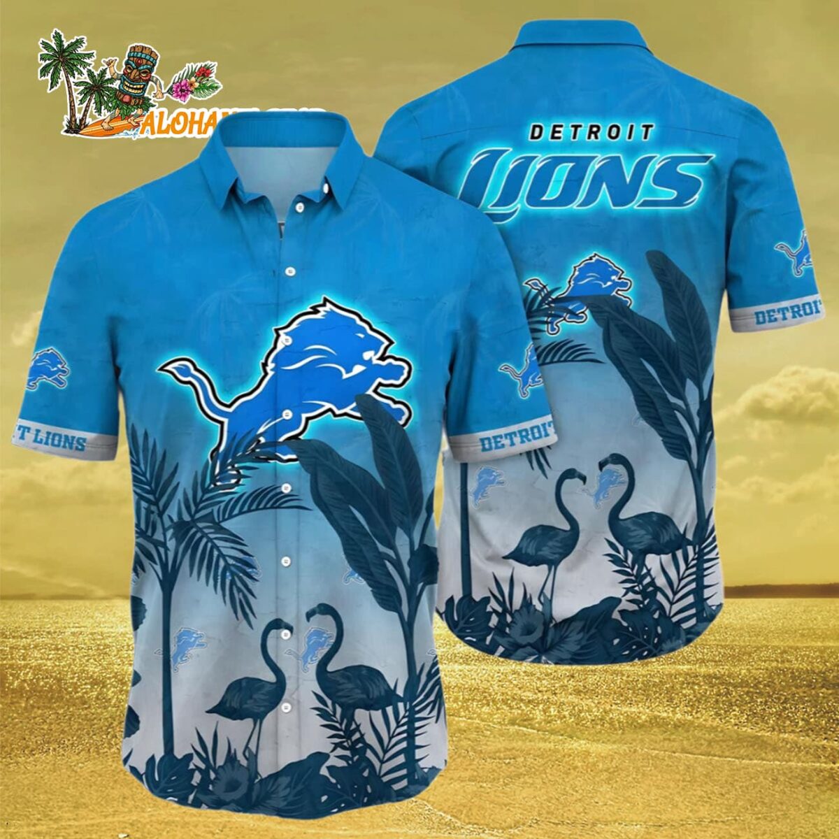 Detroit Lions Hawaii Shirt Flamingo And Flower Funny Detroit Lions Aloha Shirt 3