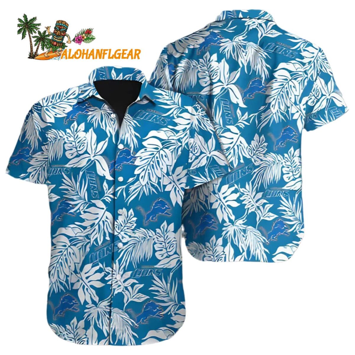 Detroit Lions Hawaiian Shirt Mens Tropical Leaf Detroit Lions Aloha Shirt 1